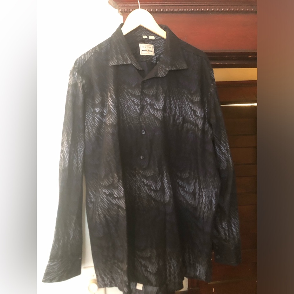 Haupt made in Germany all cotton Men's Black Patterned Long-Sleeve Shirt